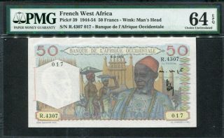 French West Africa 1944 - 1954 (1951),  50 Francs,  P39,  Pmg 64 Epq Unc