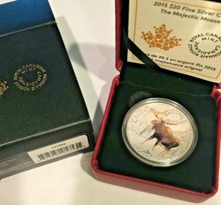 2015 Canada The Majestic Moose 1 Oz $20 Silver Coin W/ Box & 5,  744/7,  500