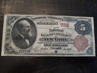 $5 1882 Brown Back Ch 733 Ny - Ny - The National Bank Of Commerce Ny