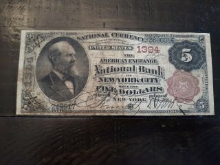 Scarce $5 1882 Brown Back Ch 1394 York - The American Exchange Nb - Ny