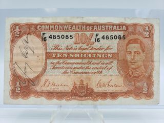 1939 Sheehan/ Mcfarlane Australia Ten Shillings Wwii Short Snorter