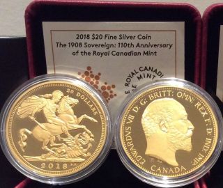 2018 110th Royal Canadian $20 1oz Silver Proof Coin Canada,  1908 Sovereign