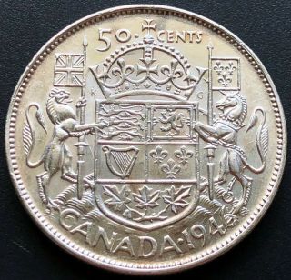 1946 Canada Silver 50 Cent Half Dollar Coin - Hoof Thru 6 Variety,  Ef,