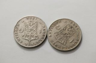 Netherlands Antilles 1 Gulden 1952,  1963 Silver B18 W20