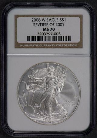 2008 - W 1 Oz American Eagle $1 Silver Dollar - Reverse Of 2007 Ngc Ms 70 L503