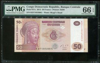 Congo 50 Francs 2013 P 97a Printer Hdm Gem Unc Pmg 66 Epq Nr
