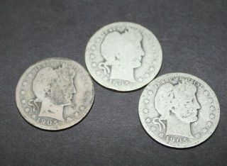 1905 - P,  O,  & S Barber Silver Quarters Set 1