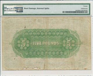 Standard Bank of S.  Africa Ltd.  South Africa 5 Pounds 1913 Cape Town PMG 20NET 2