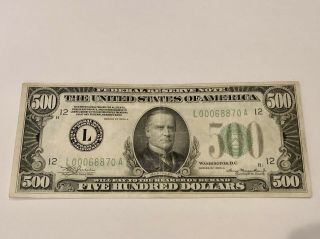 1934 Federal Reserve Note $500 Dollar Bill San Francisco L00068870a - Rare