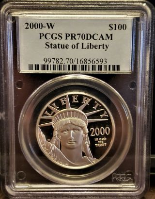2000 - W $100 Statue Of Liberty Platinum Eagle Pcgs Pr 70 Dcam Pop 355