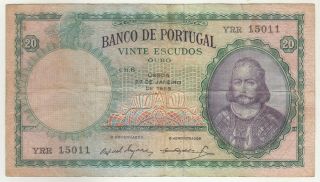 Portugal 20 Escudos 1959 Issue Banknote P153b In Fine