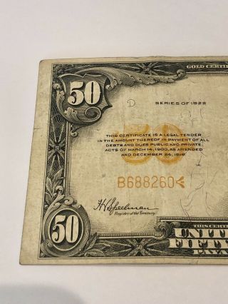 1922 $50 Dollar Gold Certificate B688260 Speelman/White 3