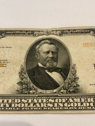1922 $50 Dollar Gold Certificate B688260 Speelman/White 4