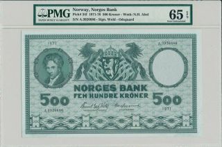 Norges Bank Norway 500 Kroner 1971 Pmg 65epq