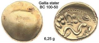 Celtic Gaul Gallia Gold Stater Bc: 100 - 50 Ambiani