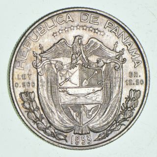 SILVER - WORLD Coin - 1953 Panama 1/2 Balboa - World Silver Coin - 12.  8g 701 2
