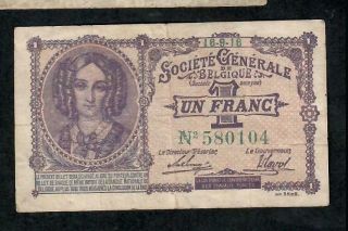 1 Franc From Belgium 1916