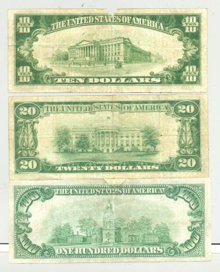 $10,  $20 and $100 Series 1928 Gold Certificate in circulated 2