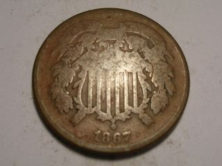 1867 Two Cent Piece (red/brown Toning)