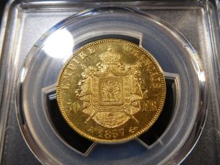 P4 France 1857 - A GOLD 50 Francs Gad - 1111 PCGS AU - 58 3