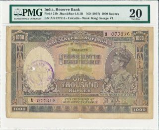 Reserve Bank Of India India 1000 Rupees Nd (1937) Calcutta Pmg 20