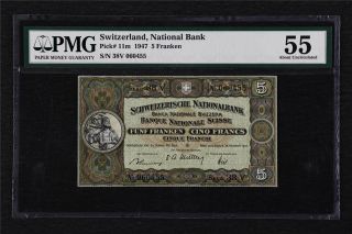 1947 Switzerland National Bank 5 Franken Pick 11m Pmg 55 About Unc