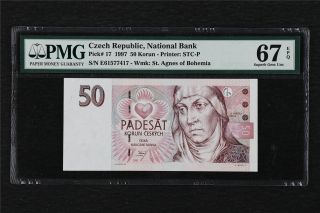 1997 Czech Republic National Bank 50 Korun Pick 17 Pmg 67 Epq Gem Unc