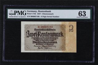1937 Germany Reichsbanknote 2 Rentenbank Pick 174b Pmg 63 Choice Unc