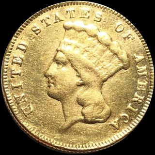 1865 $3 Gold Three Dollar Lightly Circulated Shiny Lustrous Collectible Coin Key