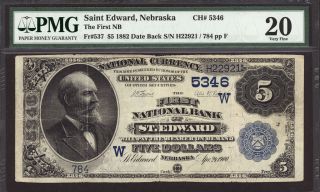 $5 1882 Date Back The First National Bank Of St.  Edward,  Nebraska Ch 5346 Pmg 20