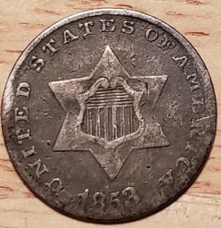 1853 Silver 3 Cent Piece Trime Very Fine Vf