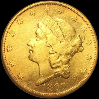 1860 - S Liberty $20 Double Eagle Uncirculated Detail Lustrous Gold San Fran Coin
