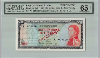 East Caribbean States 100 Dollars Specimen Nd (1965) P - 16s Pmg 65 Epq