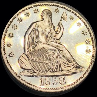 1858 Seated Half Dollar Proof Uncirculated Liberty Silver High End Pr Pf Mirrors