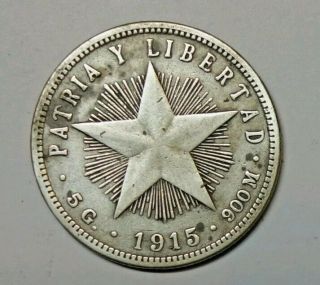 1915 Silver Caribbean Coin Patria Y Libertad 20 Cents Centavos