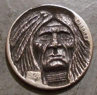Deep Carved Hobo Nickel,  Native American Indian Warrior Proud