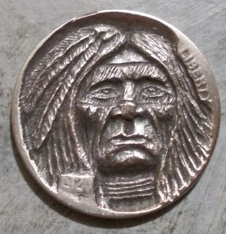 Deep Carved Hobo Nickel,  Native American Indian Warrior Proud 2