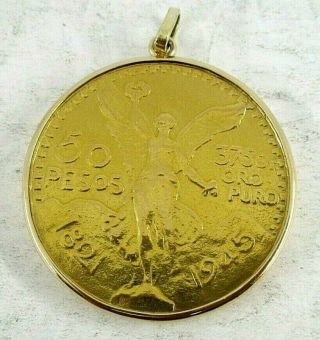 1947 Mexican 50 Peso Gold Coin In 14k Gold Pendant Holder 45.  1 Gr.  Porus Jewelry