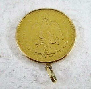 1947 Mexican 50 Peso Gold Coin in 14K Gold Pendant Holder 45.  1 gr.  Porus Jewelry 2