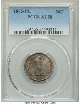 1875 - Cc Twenty Cent Piece,  Au 58 Pcgs,  Toned