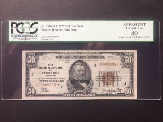 1929 $50.  00 Kansas City ( (star))  Federal Reserve Bank Note In Pcgs 40 Xf