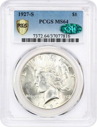 1927 - S $1 Pcgs/cac Ms64 - Better Date From San Francisco - Peace Silver Dollar