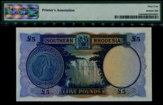 SOUTHERN Rhodesia QE II,  £5 Pounds 1953.  SPECIMEN PMG 64 p 14s.  Choice UNC 2