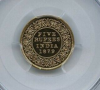 Victoria Empress Five Rupees 1879 Graded Scarce Gold Coin 4
