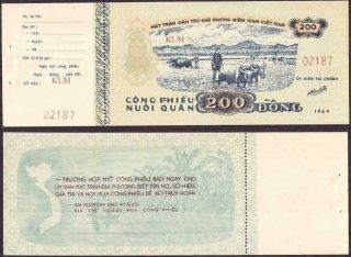 Vietnam Vietcong Cong Phieu Nuoi Quan 200 Dong Note 1964