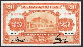 Netherlands Indies 20 Gulden 1920 Au/unc Javasche Bank Specimen Indonesia P66
