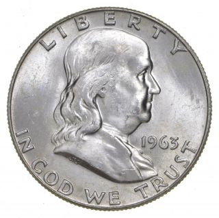 Choice Unc Bu Ms 1963 - D Franklin Half Dollar - 90 Silver - Tough Coin 206