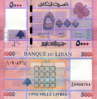 Lebanon 5000 Livres Banknote World Paper Money Unc Currency Pick P91 A/01 Prefix