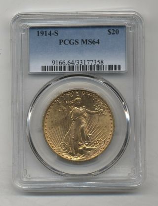 1914 - S Pcgs Ms64 Gold $20 Saint Gaudens Double Eagle