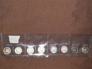 Eight Silver Mercury Dimes - 1919 Ton 1945